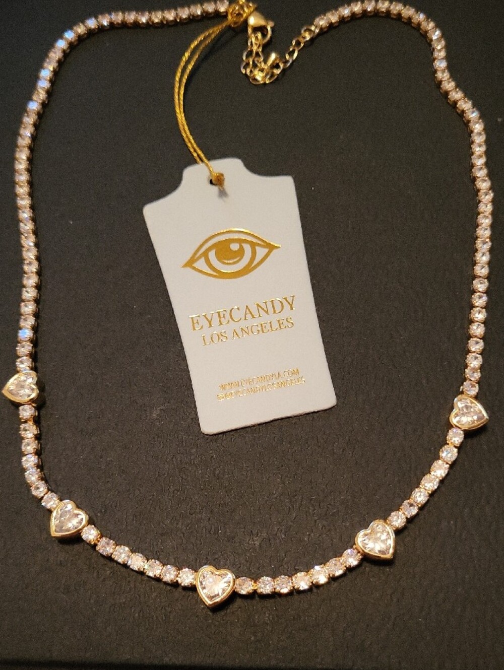 eye candy Gold and White Crystal Heart Tennis Necklace Ti